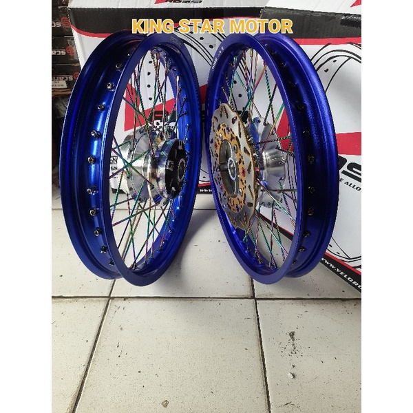 Rossi-Satu Set Velg Ring 17 Ples Piringan Cakram Ukuran Velg Depan 17X160, Ukuran Velg Belakang 17X1