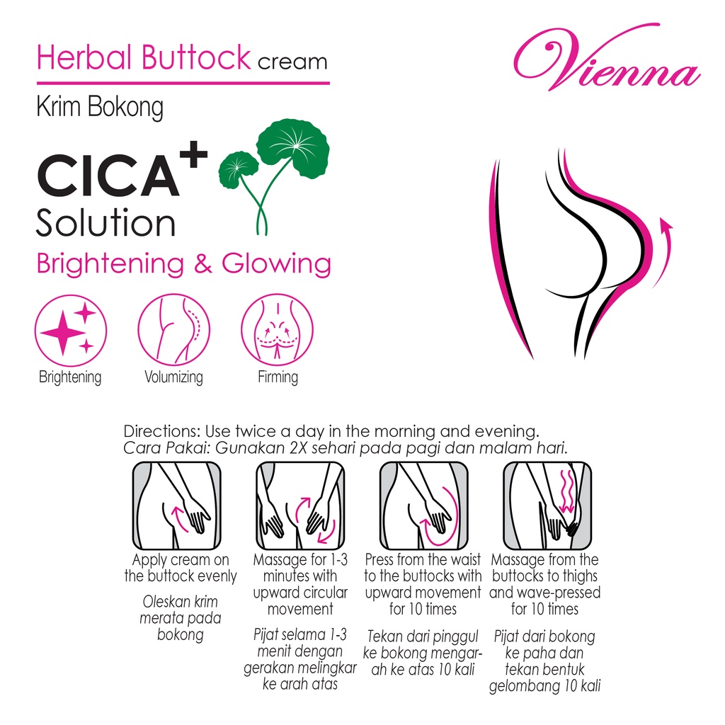 PEMBESAR BOKONG PERMANEN DAN CEPAT PEMBESAR PANTAT VIENNA HERBAL BUTTOCK CREAM CICA+ SOLUTION CREAM 80ML PENGENCANG BOKONG ORIGINAL BPOM