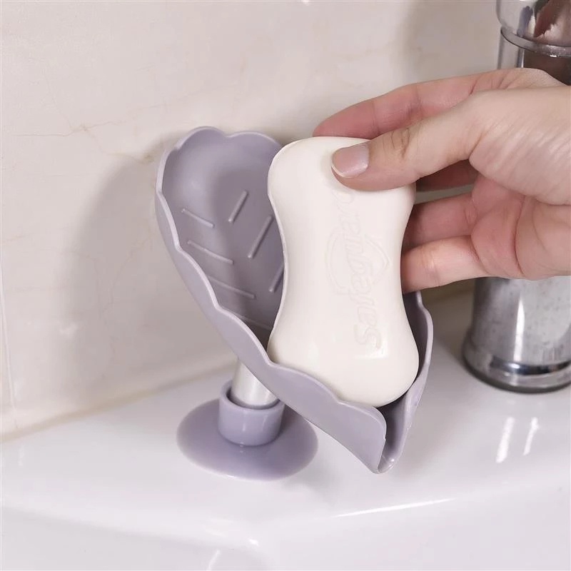 Kotak Sabun Bentuk Daun Teratai Bahan Plastik ABS Anti slip Dengan Suction Cup Untuk Dapur