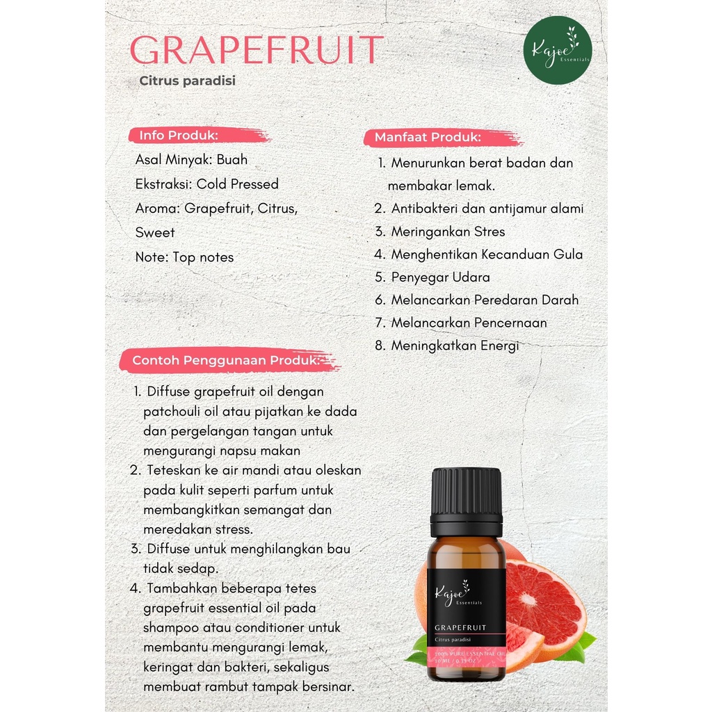 KAJOE Grapefruit Essential Oil Diffuser Minyak Jeruk Bali Esensial Atsiri Aromaterapi Aromatheraphy