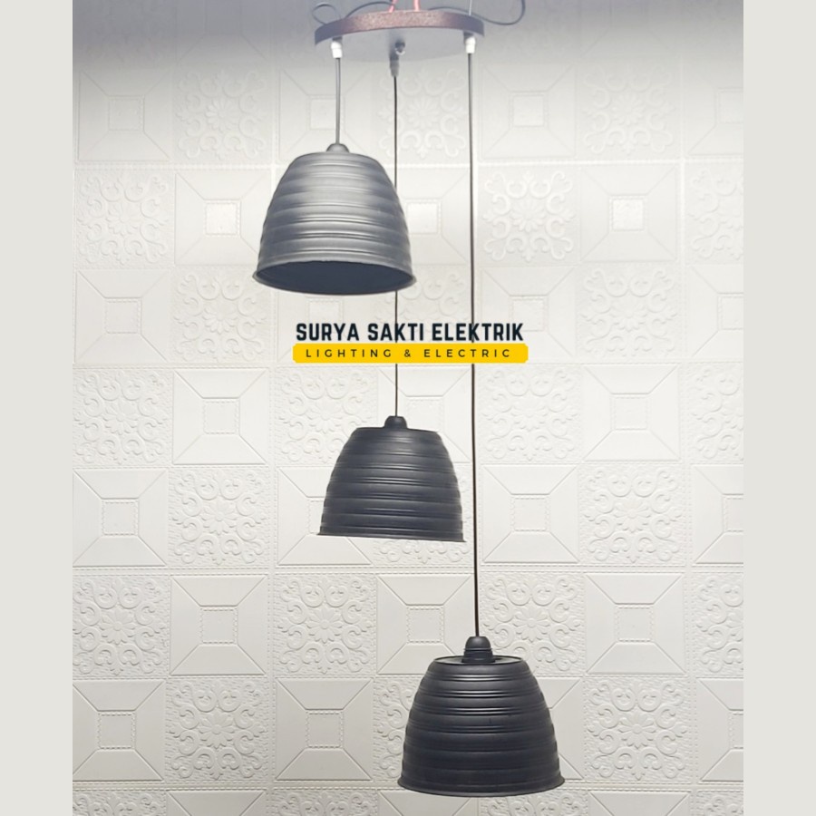 LAMPU GANTUNG MINIMALIS TAMU 3 IN 1 HITAM LAMPU HIAS RUANG TAMU