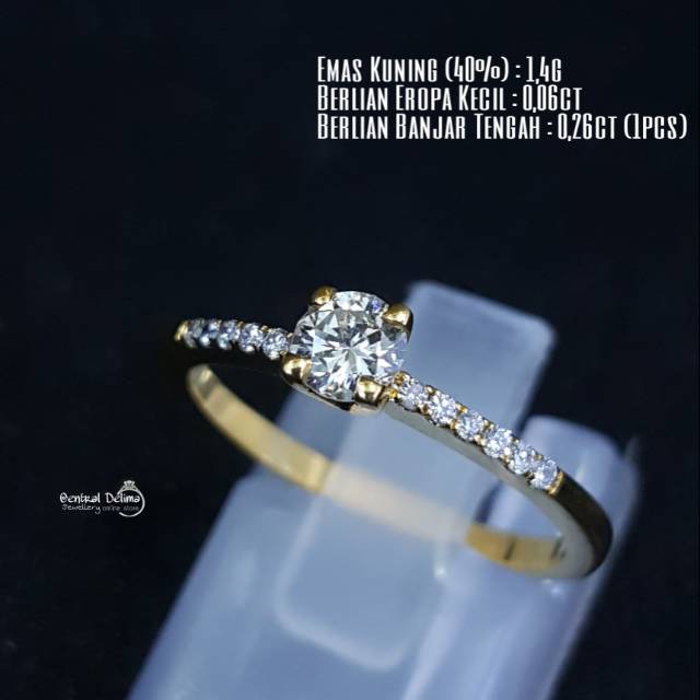 Cincin Berlian Banjar Emas Kuning Model Mata 1 Solitaire Tabur Micro