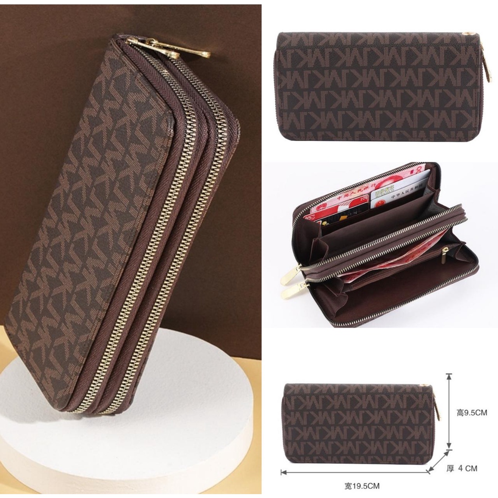 DOMPET PANJANG WANITA PREMIUM 2 RESLETING KULIT COKLAT RADISE WA314B7 PESTA KOREA KARTU IMPORT BATAM