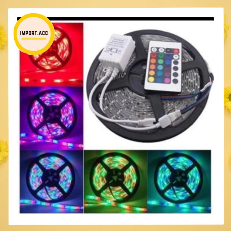 Lampu led strip 3528 RGB warna warni ac 220 v / Lampu led strip 5050 RGB / Adapter / Remote [import]