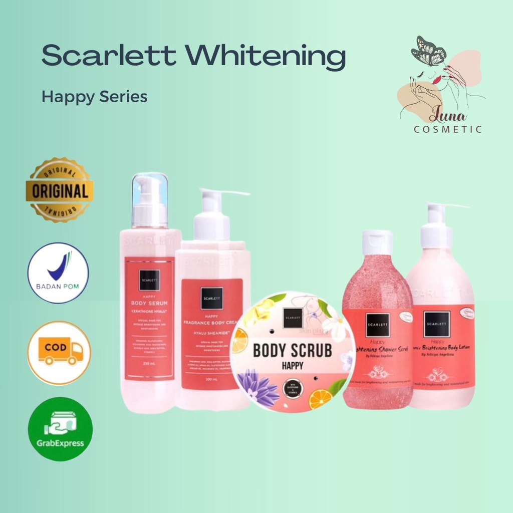 Scarlett Whitening Body Care HAPPY Series / Scarlett Acne Skin Care Series/ Brightly Ever After Day/ Night Cream Serum Krim Siang Malam / Happy