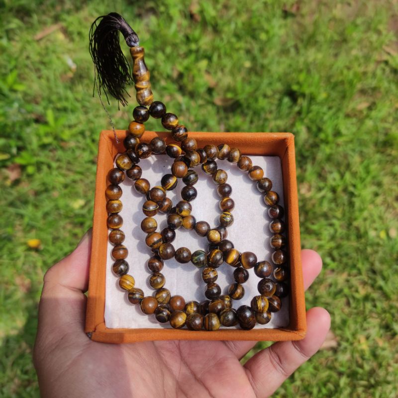 TASBIH BATU MACAN LODAYA / TIGER EYE 100 % NATURAL FREE CINCIN BATU AKIK MACAN LODAYA (N)