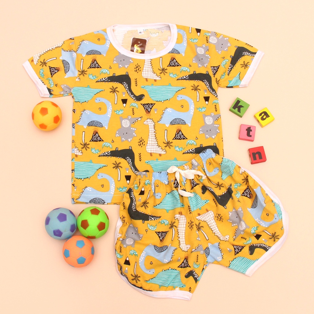 PROMO 7.7 SETELAN ANAK MOTIF DINO KELAPA SETELAN ANAK POLOS UNISEX LENGAN PENDEK