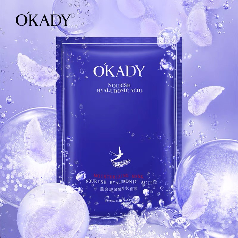 OKADY NOURISH HYALURONIC ACID BIRDS NEST SARANG WALET MASK MASKER WAJAH WANITA KOREA FACIAL SHEET MA