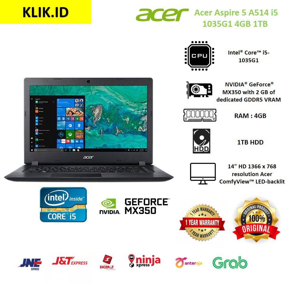 Acer Aspire 5 A514 i5 1035G1 4GB 1TB MX350 2GB W10 (PRE) 14.0