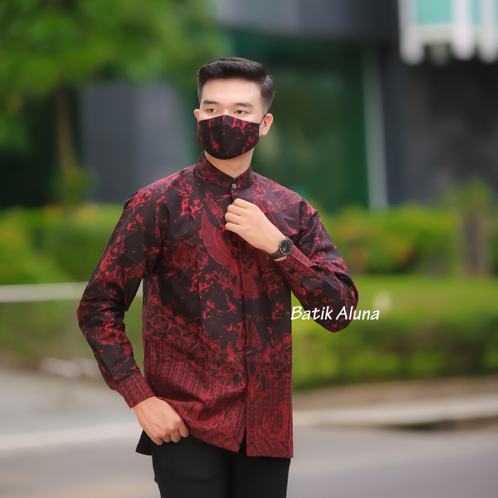 Kurta Dewasa Batik Muslim Pria Lengan Panjang Premium Lapis Furing Produksi Batik Aluna MBA 007