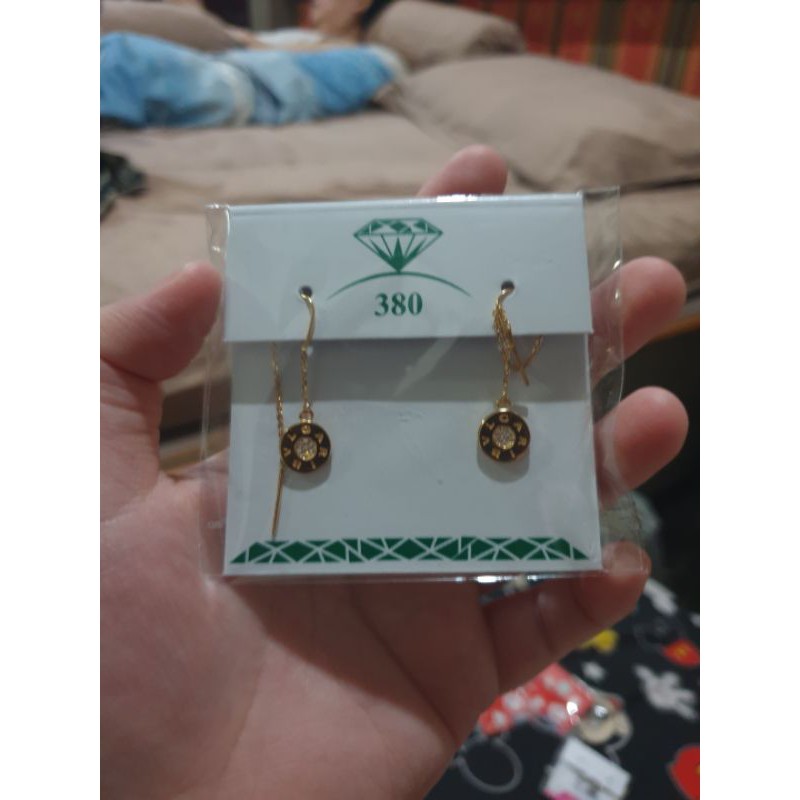 anting tusuk gantung panjang bulat mewah bvlgari emas asli hwt 375