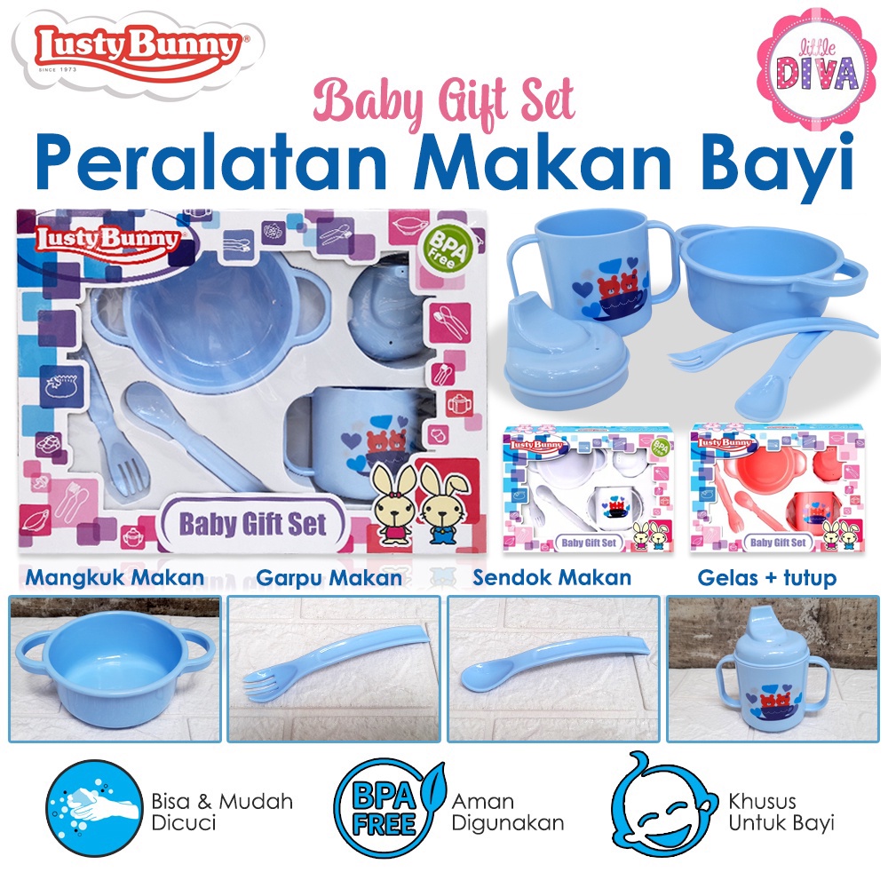 LB 1416 - Feeding Set LUSTY BUNNY BABY GIFT SET Perlengkapan Makan Bayi Gelas Mangkuk Sendok Garpu LB-1411 Kado Bayi Lahir anak Ultah new born  bingkisan giftset sets peralakatan makan baju box eksklusif ibu melahirkan baju celana topi sepatu bayi