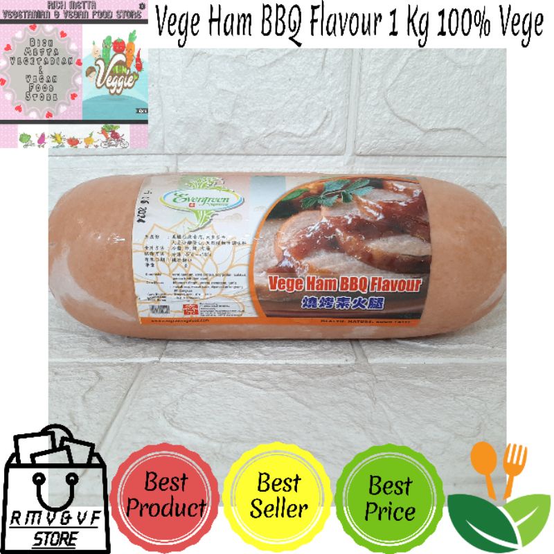 

Evergreen Ham Merah BBQ Vegetarian 1Kg / Huo Tui Daging Asap Frozen