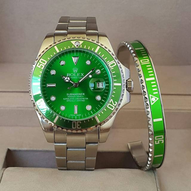 Jam Tangan Pria SUBMARINER AUTOMATIC STAINLESS STEEL SILVER  Plus GELANG BEZEL ROLEX ( Bergaransi )