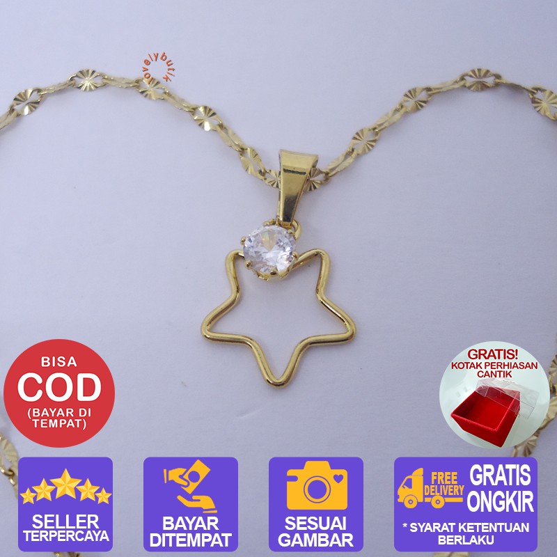 Lovelybutik Kalung Titanium Anti Karat Bintang Set Kalung + Anting Uk 45 cm BONUS KOTAK PEHIASAN