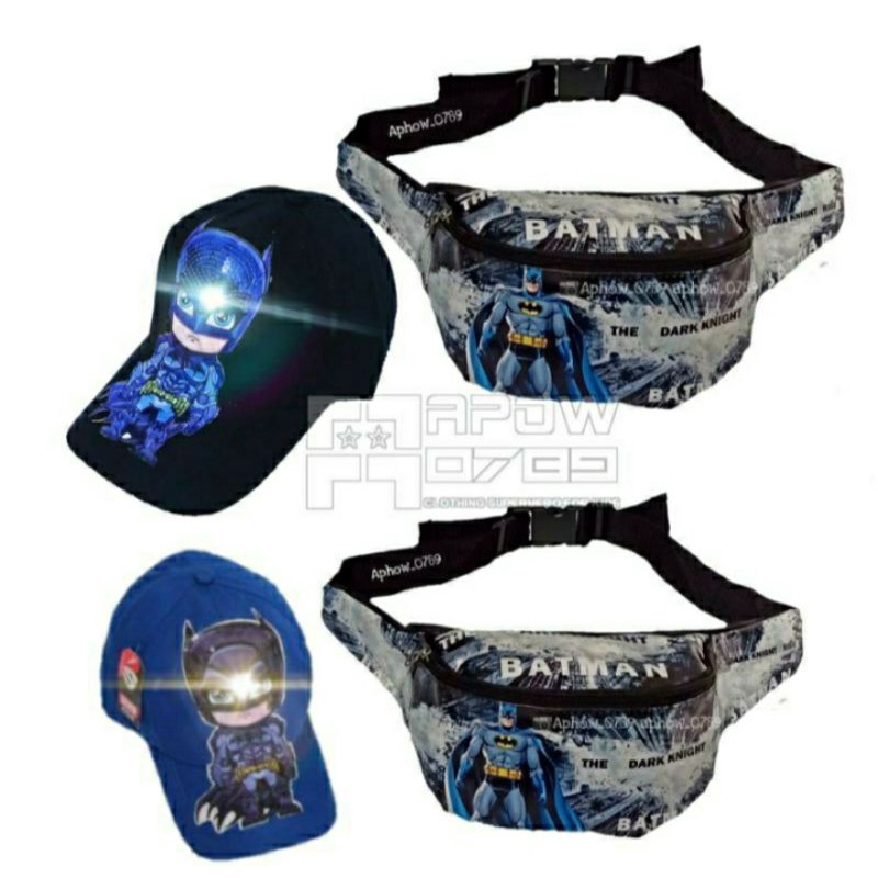 Waistbag anak tas SLempang batman/Marvel free topi LED nyala