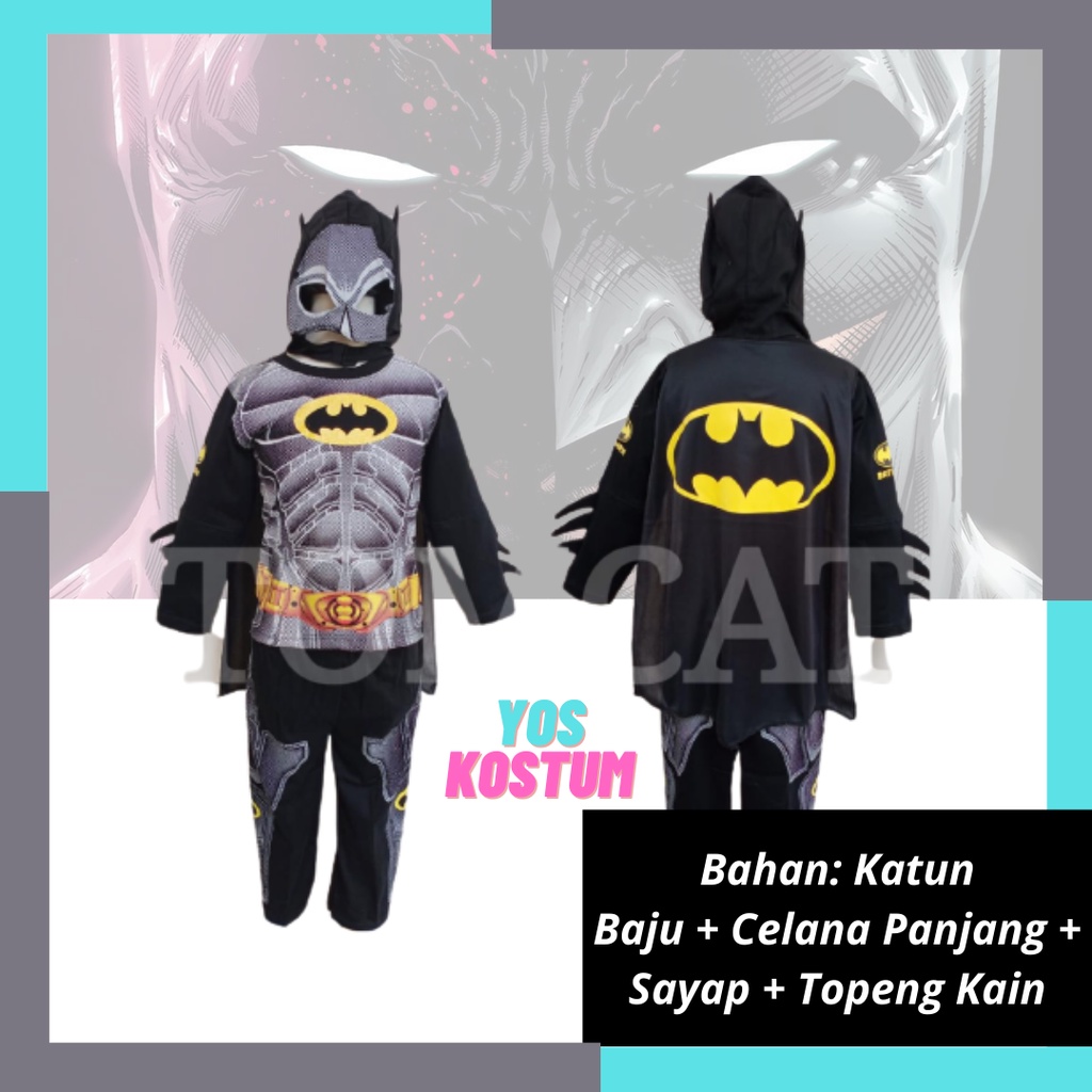 Kostum Anak Laki Laki Superhero Batman Setelan Baju Panjang Topeng Sayap