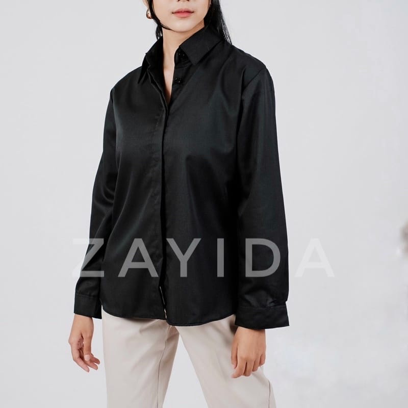 Kemeja Polos Wanita / Kemeja Kerja Wanita / Kemeja formal / Kemeja Putih HItam Lengan Panjang Bahan katun toyobo