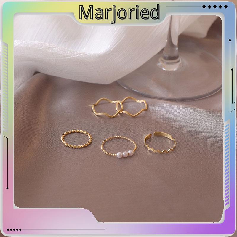 5 pcs Cincin Set Fashion Aksen Berlian Imitasi Mutiara Untuk Wanita-MJD