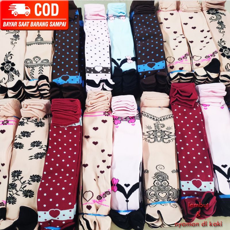 (RANDOM) 3PASANG KAOS KAKI JEMPOL PANJANG MOTIF DEWASA WANITA MUSLIMAH