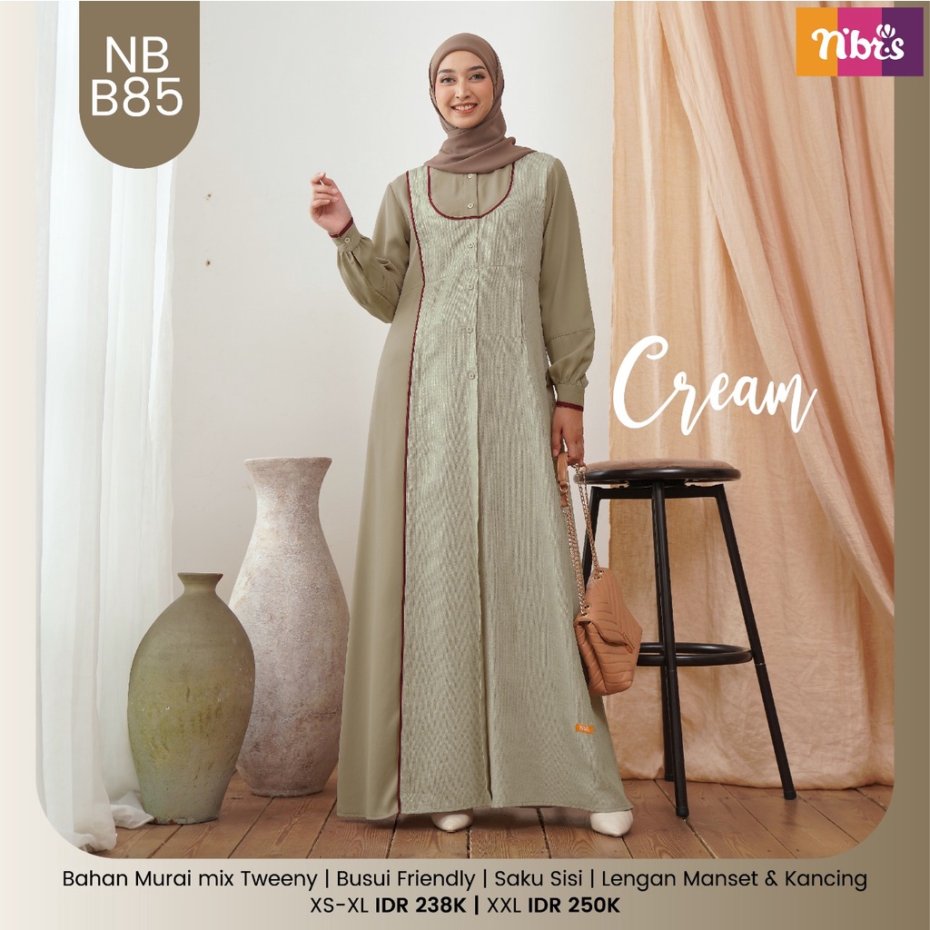 Nibras Gamis NB B85 Bahan Murai mix Tweeny Dress Fashion muslimah Modern Simpel Busui by Nibras bisa COD