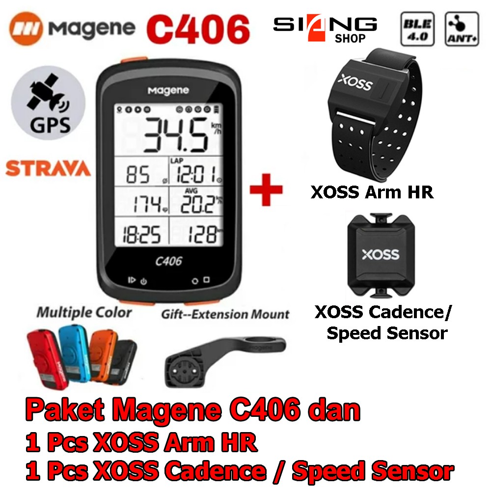 Cyclocomp / Speedometer sepeda Magene C406 bundling XOSS Arm HR + Cadence