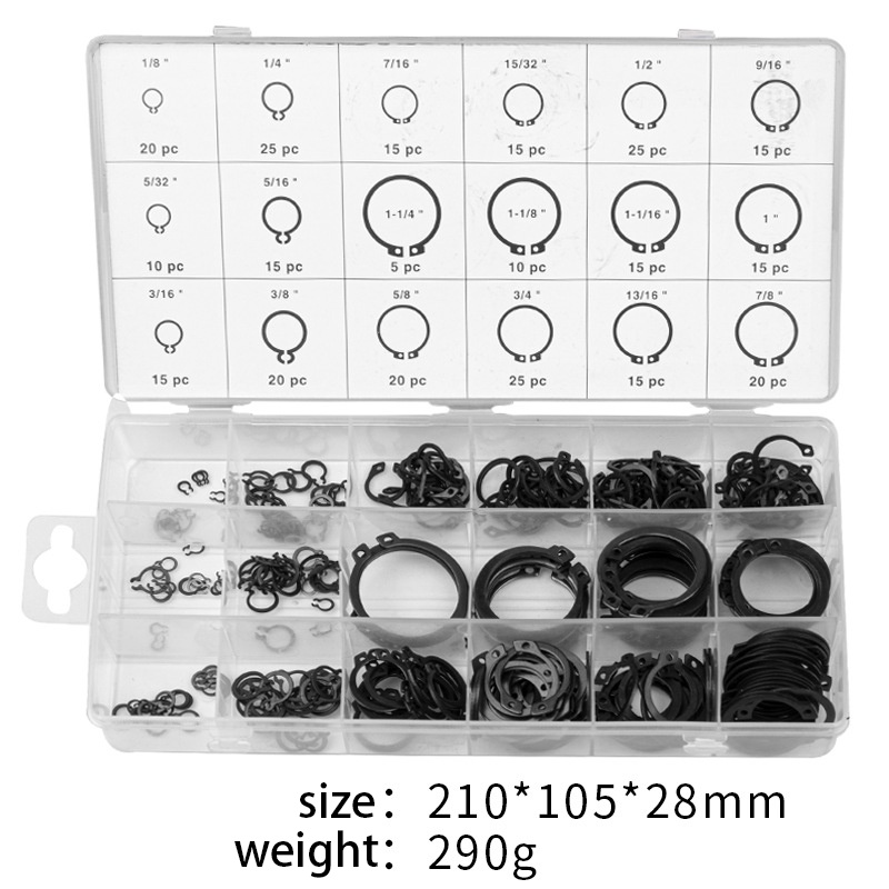 300pcs Klip Snap Ring Eksternal Portable Dengan Kotak Penyimpanan Carbon Spring Steel C-clip Snap Ring Assortment Circlip Retaining Ring Kit