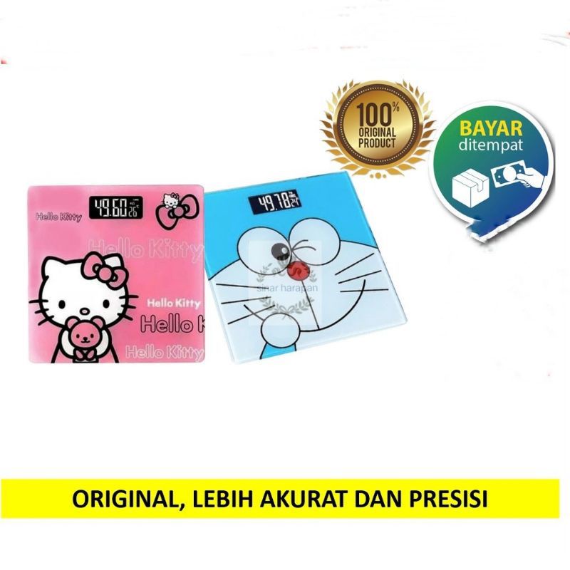 TIMBANGAN BADAN DIGITAL KARAKTER UK 28X28 DORAEMON HELLO KITTY 21 x 25 Cm