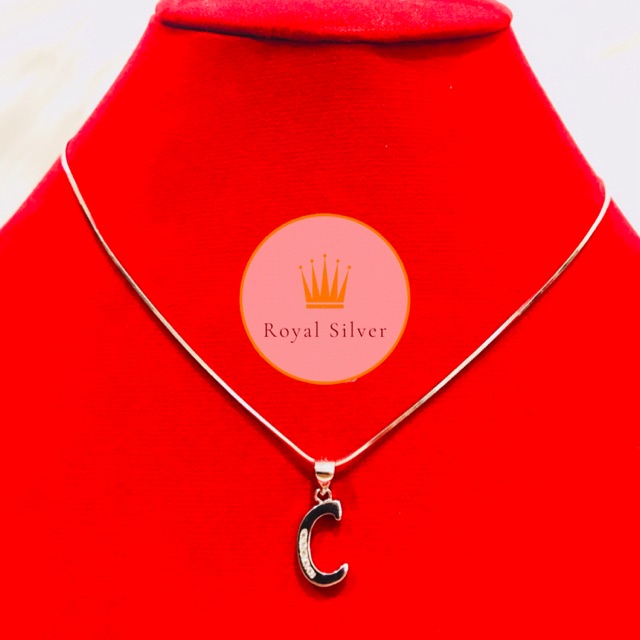 KALUNG LIONTIN HURUF CASSANDRA KOTAK SILVER PERAK 925  LAPIS EMAS PUTIH 18K WANITA