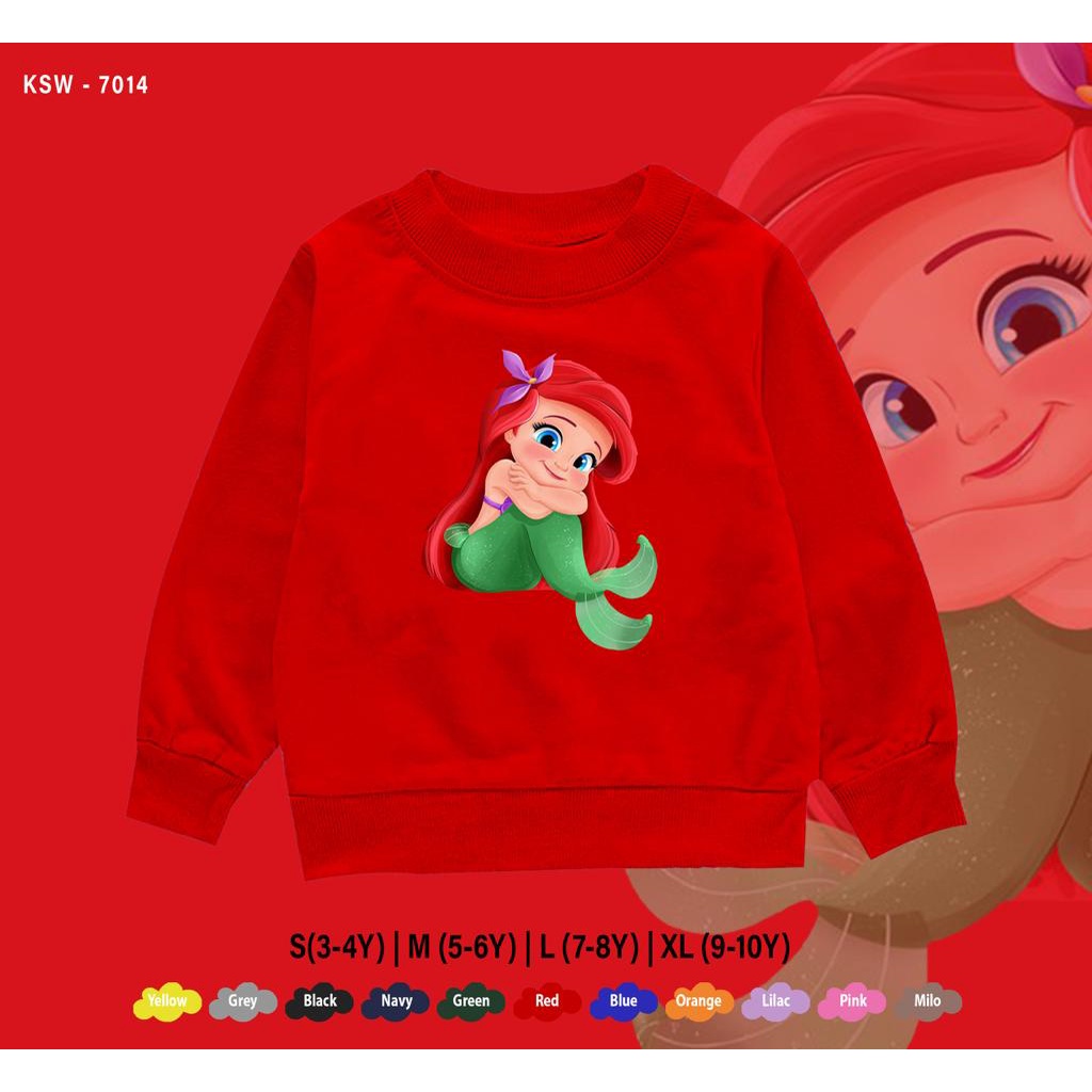 SWEATER KIDS / GAMBAR ARIEL MERMAID RILEX / BAHAN FLEECE PREMIUM / BEST SELLER / ADEM