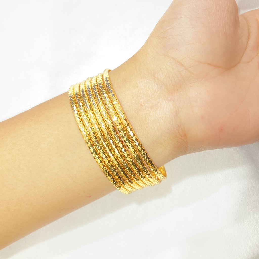 Gelang Keroncong Set 7 Motif Kaca Lapis Emas 18k Aksesoris Wanita