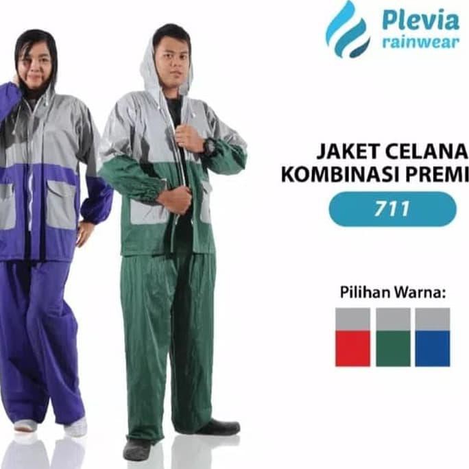 Jas Hujan Jaket Celana Kombinasi 711 Setelan Jas Hujan Murah Plevia - Hijau Silver
