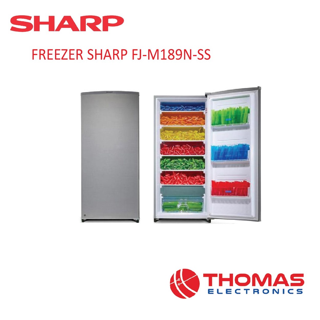 Freezer Sharp 6 RAK FJ M189N SS Kulkas Freezer Kapasitas 158 Liter Low Watt FJM 189 NSS Garansi Resm