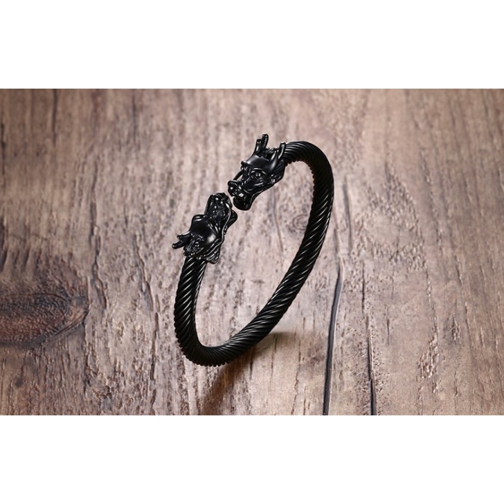 Fashion Trend Men Dragon Head Cuff Gelang Bangle untuk Lelaki Stainless Steel Twisted Wire Viking Vintage Male Jewelry