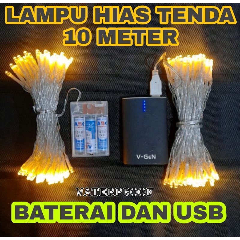 LAMPU HIAS DEKORASI LAMP GLAMPING LAMPU TENDA CAMPING 10 METER BATERAI DAN USB - LAMPU HIAS TENDA - LAMPU LED - LAMPU TENDA CAMPING / LAMPU HIAS CAMPING BOREALIS / LAMPU TUMBLER