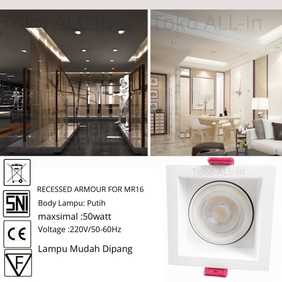 Downlight inbow kotak/ downlight kotak MR16/ downlight Plafond MR16 - 1 Lampu, Kosongan