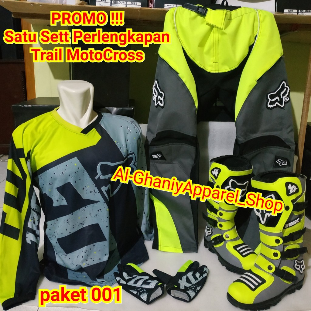 promo satu set sepatu cross trail jersey sett dan glove print terlaris  ukuran big size NO COD setelan offroad motor cross trail