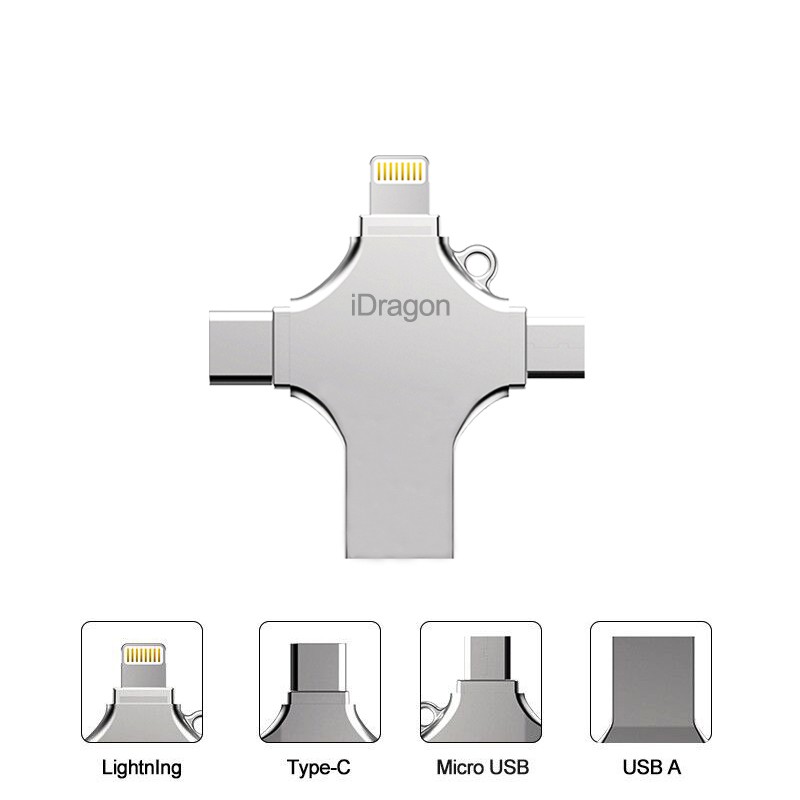 iDragon U010 - 4 in 1 Metal Flash Drive 16GB for Computer and Smartphone