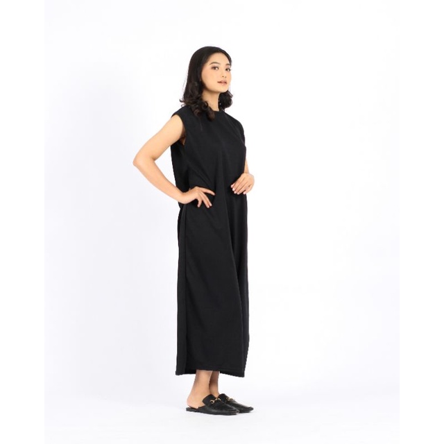 INNER SPAN DRESS HITAM TANPA LENGAN | INNER DRESS PANJANG POLOS | LONG DRESS PANJANG TANPA LENGAN