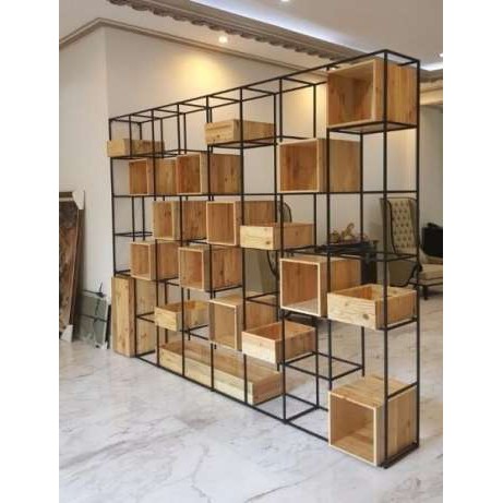 Buffet Modern Partisi Ruang Industrial Design Full Besi Dan Kayu Solid Shopee Indonesia