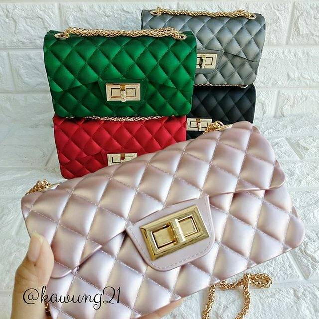 TW1826 Tas Selempang Jelly Impor Tali Rantai  Tas Cewe Kekinian