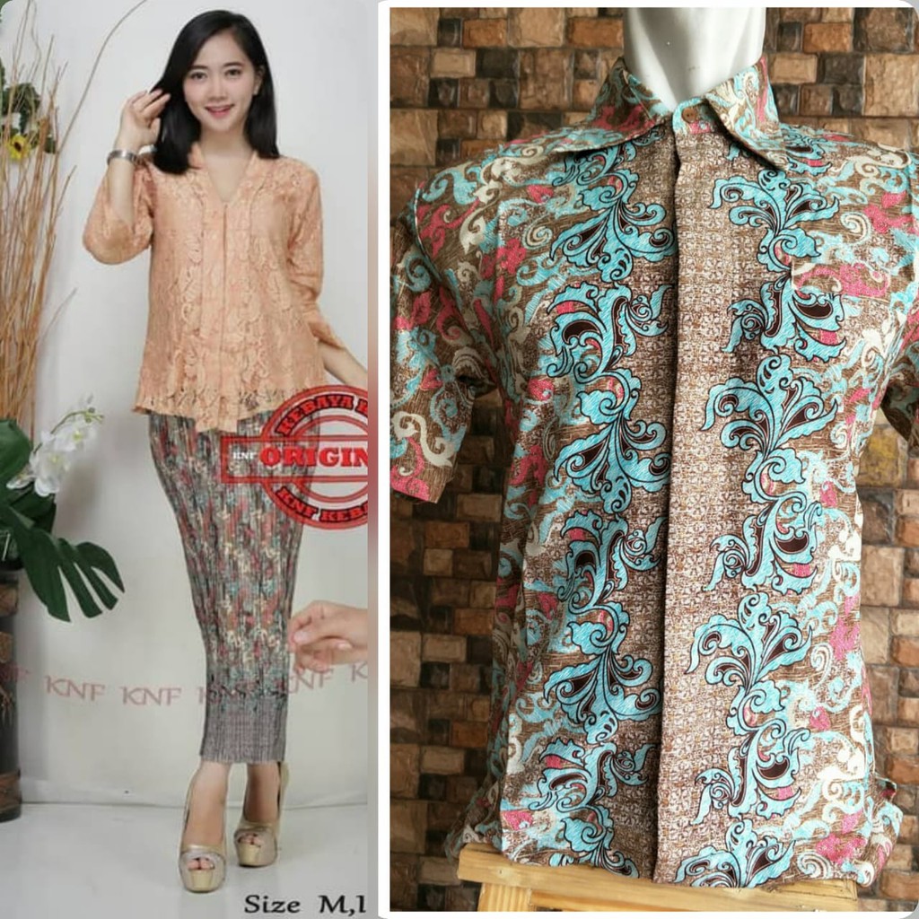 kebaya brokat floy couple hem batik lengan pendek