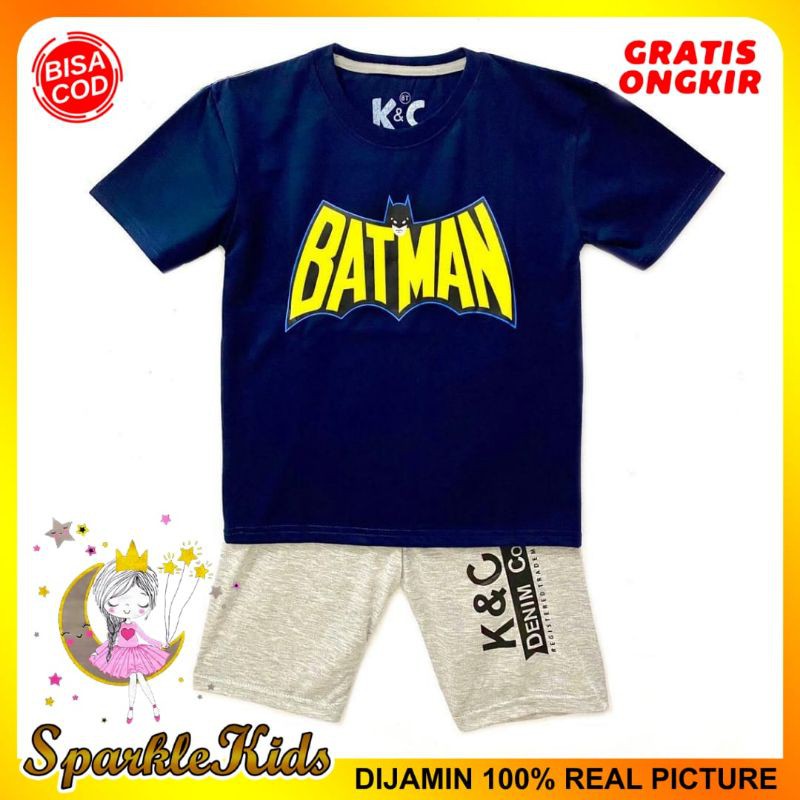 Dragon Kids Kaos Setelan Anak Laki-Laki Motif Bat NAVY + GREY 1-10 Tahun