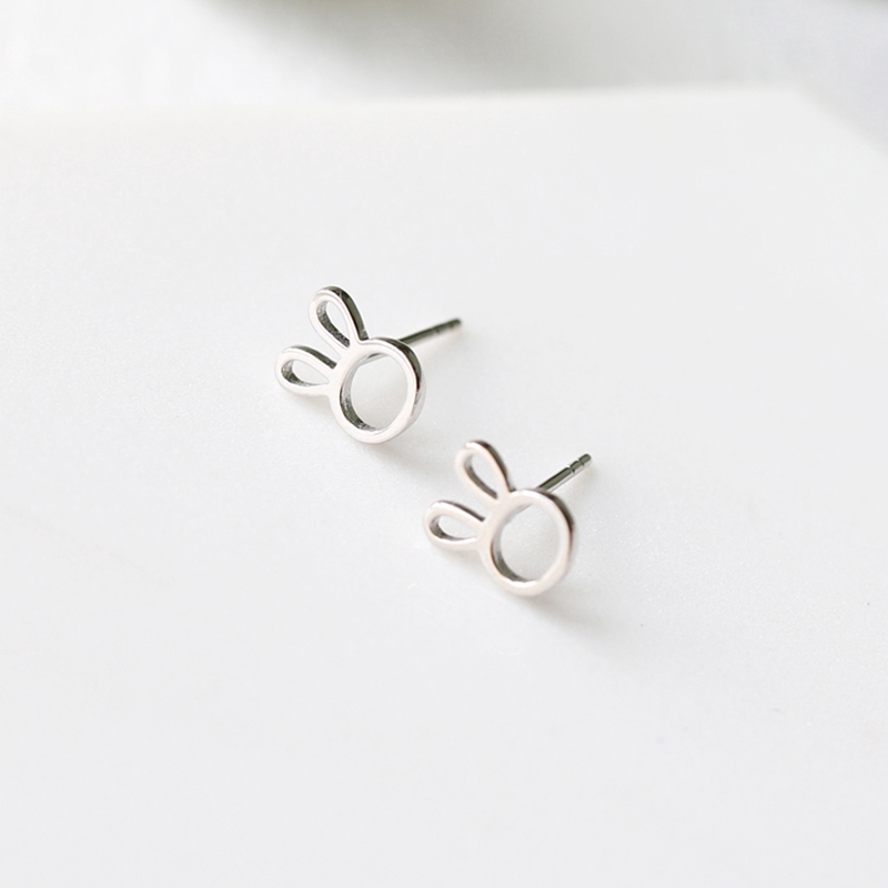 Anting Perak Kelinci Cute Rabbit Silver Earrings Hollow Simple Women Girl Ear Stud Jewelry Party Birthday Gifts