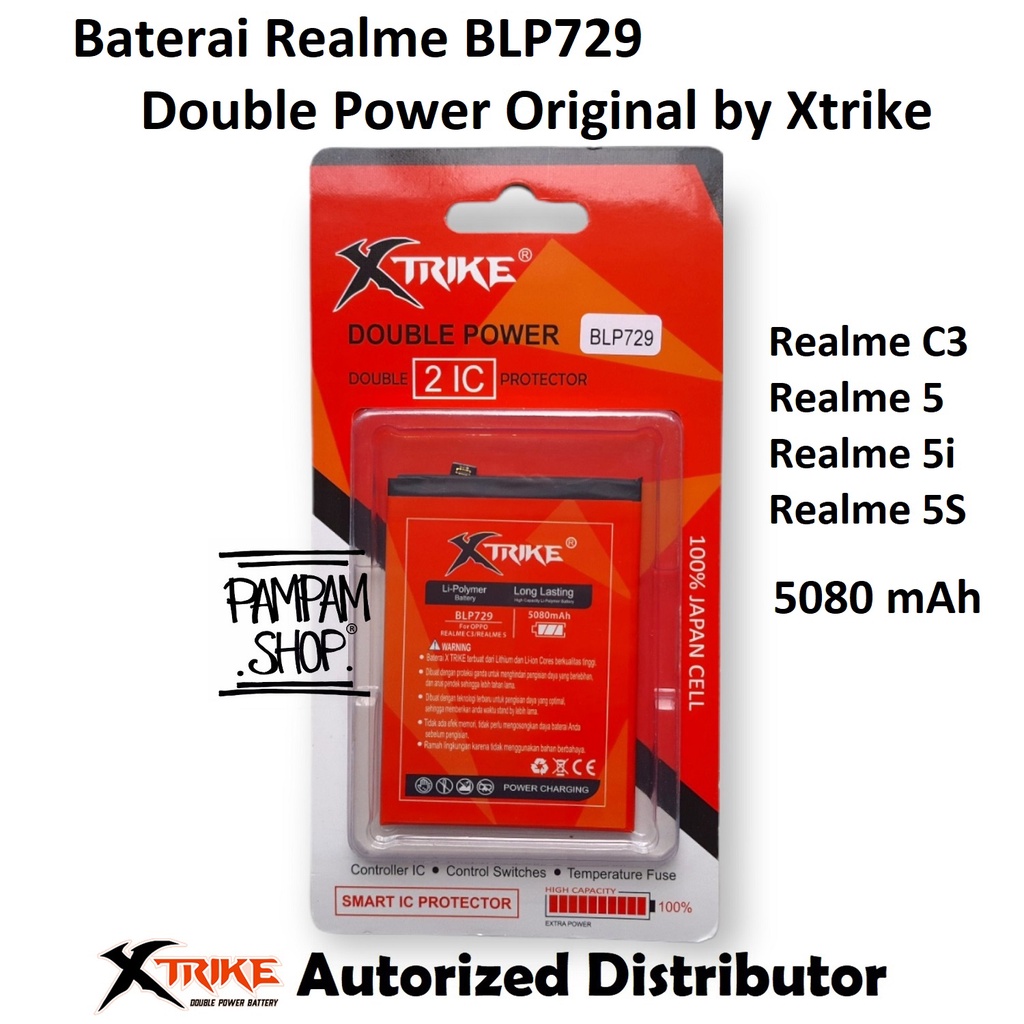 Baterai Xtrike Double Power Original Realme C3 5 5S 5i BLP729 Batre Batrai Battery HP Handphone BLP 729 Ori