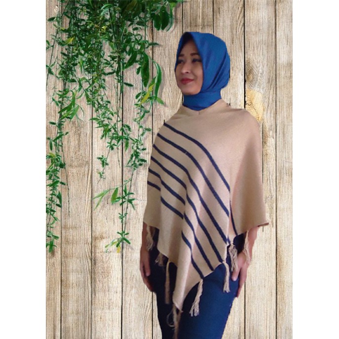 Blus Blouse Atasan Rajut Ponco Wanita Garis / Strip (Najia)