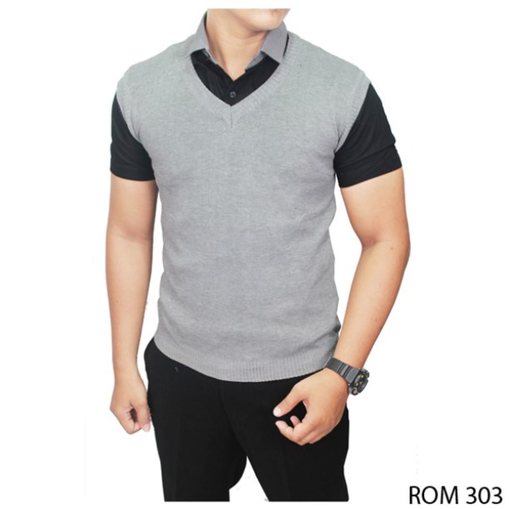 Rompi Pria Casual Male Vests Rajut Abu Muda - ROM 303