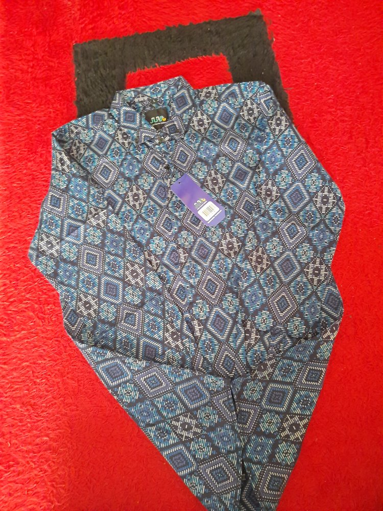 Ondeng88 Kemeja Batik Pria Lengan Panjang Motif Diamond Songket Biru Hitam Merah