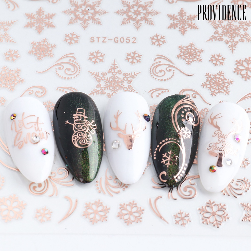 Providence 3Pcs Rose Gold Xmas Snowflake/Elk Nail Sticker Adhesive Decals Manicure Decor