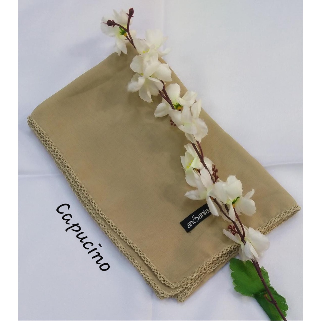 Kerudung Segiempat Bella Crochet Ansania PollyCotton Jilbab Bella Butik Hijab Segi Empat Rumah Hija'b-CAPPUCINO